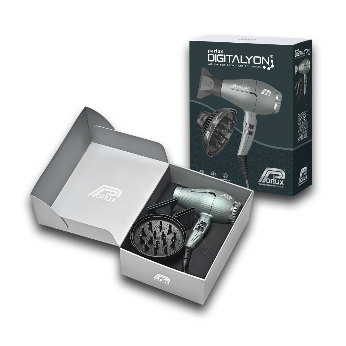 Levně Set Parlux Digitalyon | fén šedo-zelený + difuzér Magic Sense