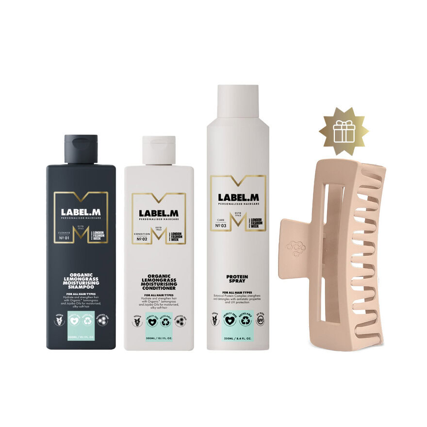 Set Organic Lemongrass | hydratační šampon, kondicionér a proteinový sprej + dárek skřipce