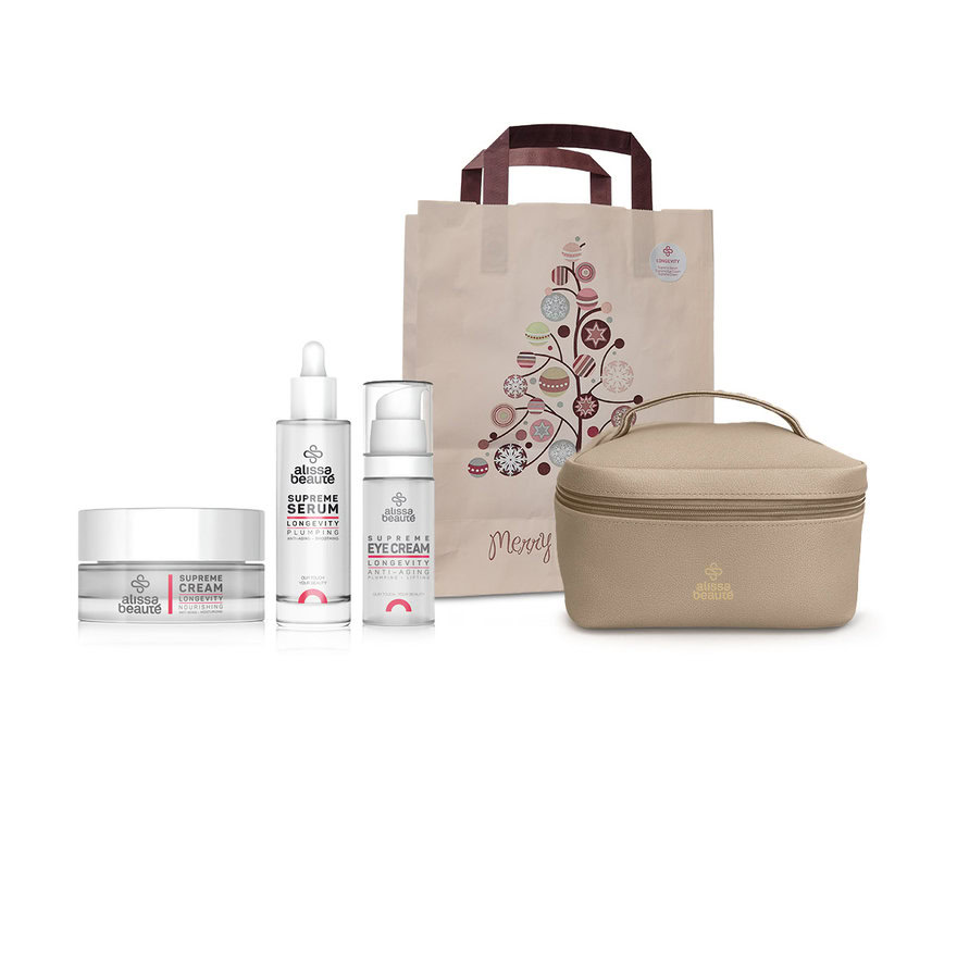 Dárkový set Longevity | Krém, sérum a krém okolo očí + kosmetická taštička jako dárek