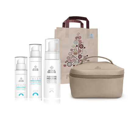 Dárkový set Hydra-ox | Hydratační sérum, vyplňující krém a čisticí pěna + kosmetická taštička jako dárek