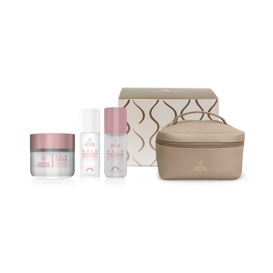 Dárkový set Radiance | Zlatý krém, booster a krém okolo očí + kosmetická taštička jako dárek