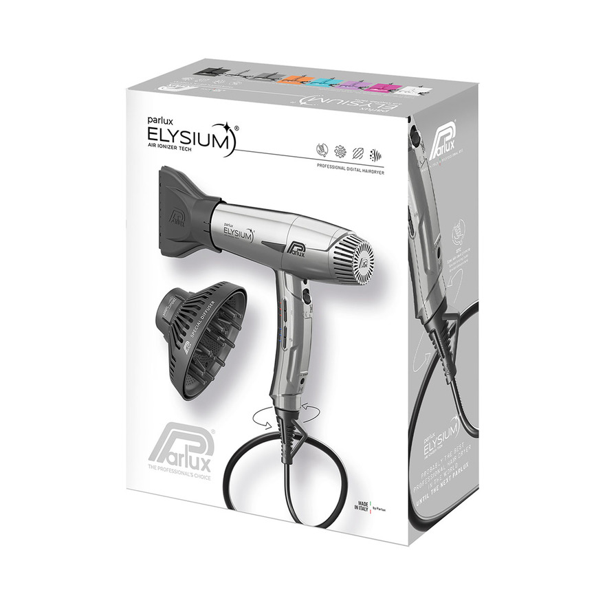 Set Parlux Elysium | Ionizační fén Elysium + difuzér Magic Compact | kovově šedý