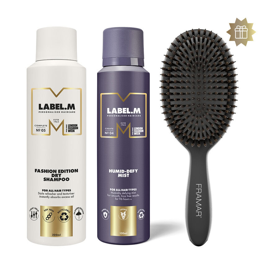 Akce Label.M | Výhodný set - mlha proti vlhkosti a suchý šampon + kartáč Polish jako dárek