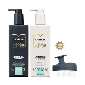 Akce Label.M | Výhodný set - hydratační šampon a kondicionér Honey & Oat  + masážní kartáč jako dárek